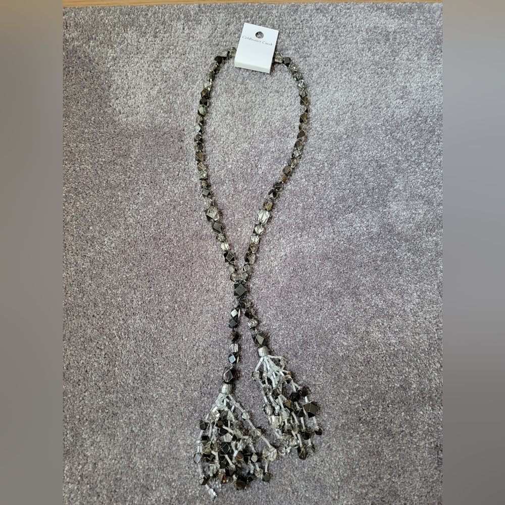 Cold water creek mirror crystal tassel necklace NWT
